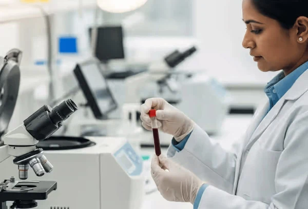 Laboratory professional examining a sample